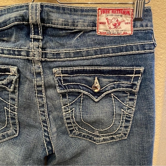 TRUE RELIGION Women Blue Embellished Disco Joey Big 7 Jeans Size 30 - Picture 3 of 10